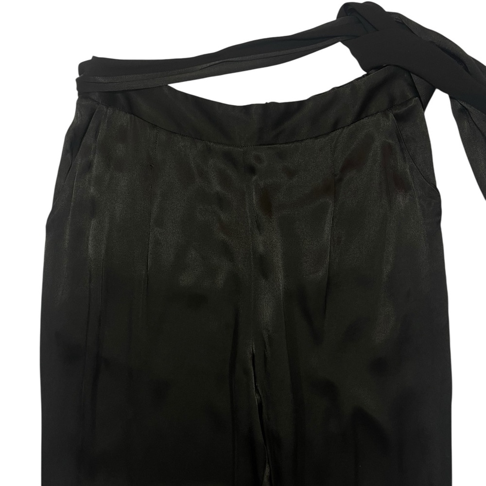 Anthropologie ett:twa Satin Black Tie Waist Wide Leg Trouser Ankle Pants Size 14 - Picture 9 of 16